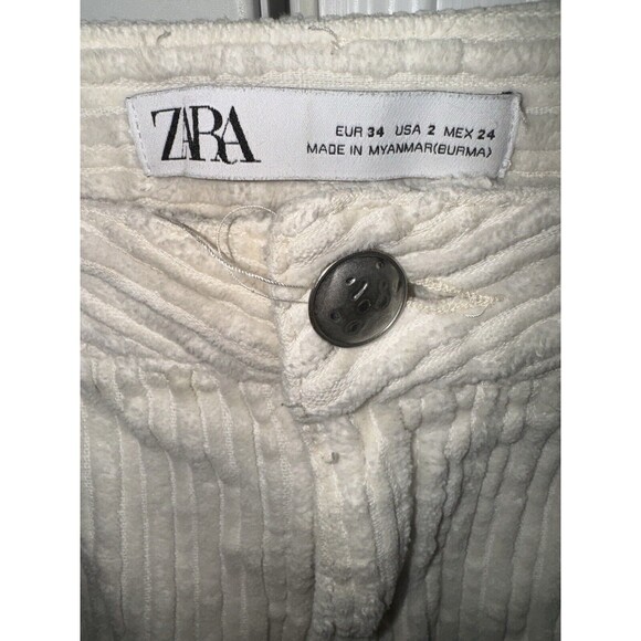 Zara Fuzzy Textured Off White Wide Leg Pants Size 2 - Picture 3 of 4